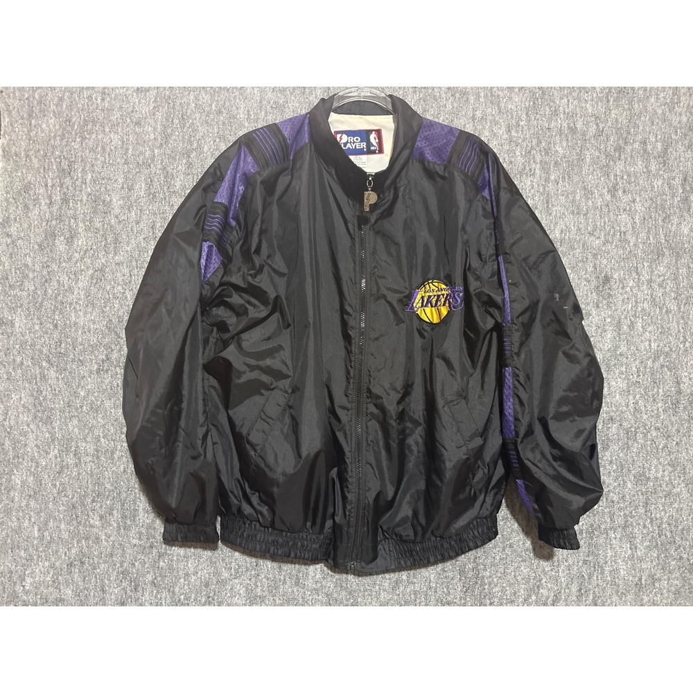 Vintage Pro Layer Los Angeles Lakers NBA Windbreaker Jacket Black Purple Large